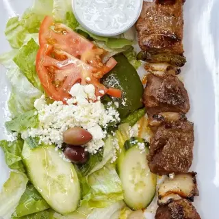 Lamb Shish ( 1 Skewer) Over Salad One Skewer Kebab Over Salad