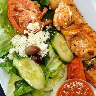 Boston Kebab Salmon Kebab ( 1 Skewer) Over SaladD